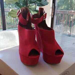 Steve Madden Red Suede Platform Wedges
